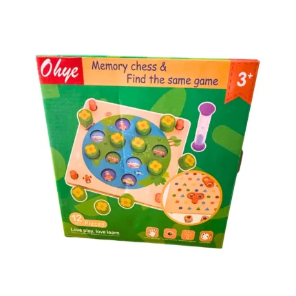 Juego didáctico 3 en 1 infantil que incluye memory, ajedrez y encuentra el igual, ideal para estimular memoria y atención en niños con TEA o TDAH