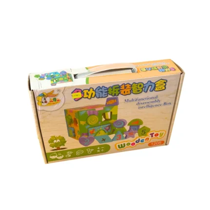 Cubo clasificador infantil con figuras geométricas para encajar, ideal para desarrollar discriminación visual, motricidad fina y resolución de problemas en niños con TEA o trastornos del desarrollo