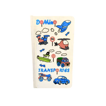 Juego de dominó didáctico con ilustraciones de medios de transporte, ideal para desarrollar atención, memoria visual y vocabulario en niños con TEA o trastornos del lenguaje
