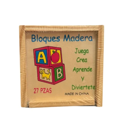 Set de 27 bloques de madera de colores y formas variadas, ideal para desarrollar creatividad, motricidad y razonamiento espacial en niños con TEA o trastornos del desarrollo