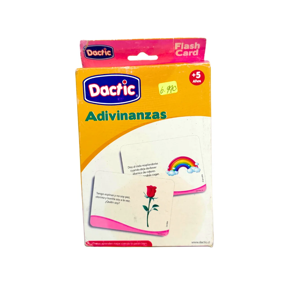 laminas-didacticas-flash-card-adivinanzas Láminas didácticas tipo flash card con adivinanzas infantiles de la marca Dactic, ideales para desarrollar comprensión auditiva, razonamiento inferencial y vocabulario en niños desde 5 años