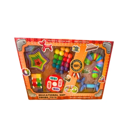 Set de juguetes didácticos sensoriales con texturas, pesas y superficies variadas, ideal para integración sensorial y regulación en niños con TEA o trastornos del procesamiento sensorial