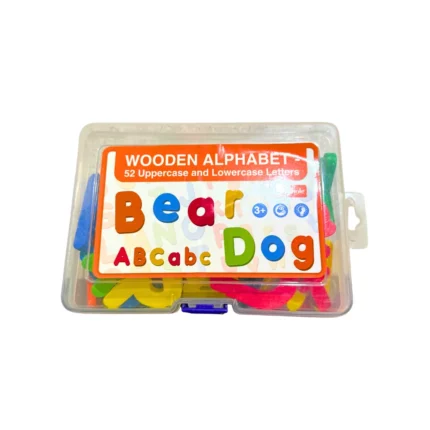 Set de 52 letras de madera del abecedario en mayúsculas y minúsculas, ideal para desarrollar conciencia fonológica, lectoescritura y motricidad fina en niños